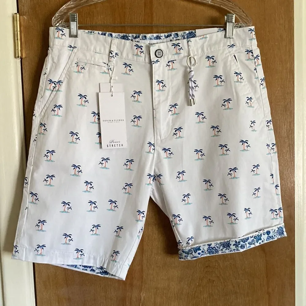1 LEFT! Size 38-Denim & Flower Power Stretch Shorts